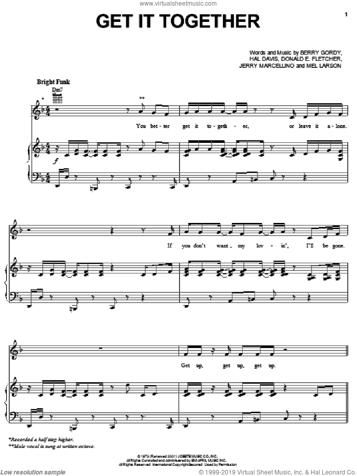 Get It Together sheet music for voice, piano or guitar by The Jackson 5, Michael Jackson, Berry Gordy, Donald E. Fletcher, Hal Davis, Jerry Marcellino and Mel Larson, intermediate skill level