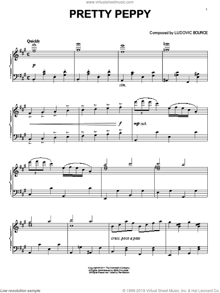 Pretty Peppy sheet music for piano solo by Ludovic Bource and The Artist (Movie), intermediate skill level
