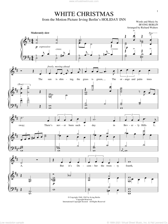 White Christmas sheet music for voice and piano by Irving Berlin, intermediate skill level