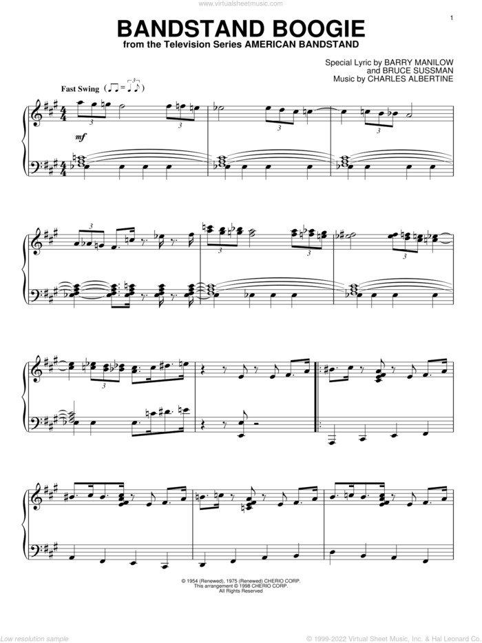 Bandstand Boogie sheet music for piano solo by Barry Manilow, Les Elgart, Bruce Sussman and Charles Albertine, intermediate skill level