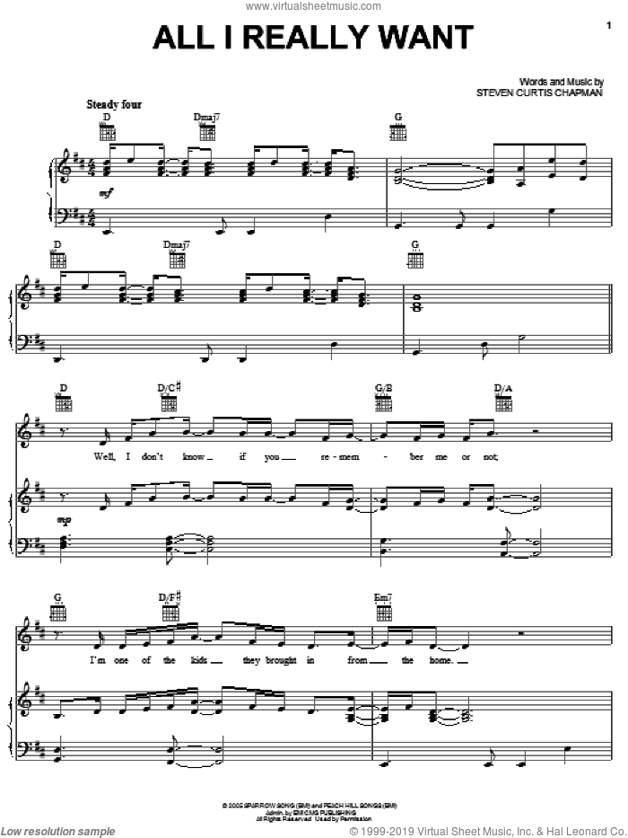 All I Really Want sheet music for voice, piano or guitar by Steven Curtis Chapman, intermediate skill level