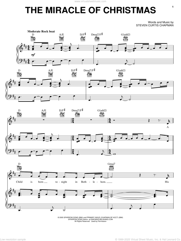 The Miracle Of Christmas sheet music for voice, piano or guitar by Steven Curtis Chapman, intermediate skill level