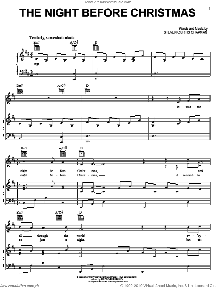 The Night Before Christmas sheet music for voice, piano or guitar by Steven Curtis Chapman, intermediate skill level