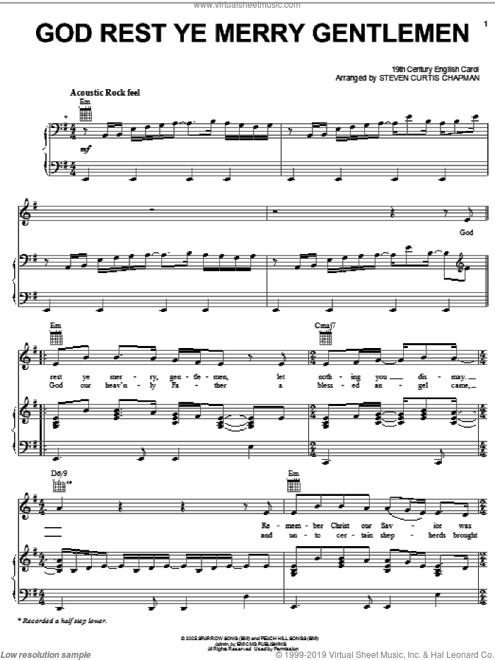 God Rest Ye Merry, Gentlemen sheet music for voice, piano or guitar by Steven Curtis Chapman and 19th Century English Carol, intermediate skill level