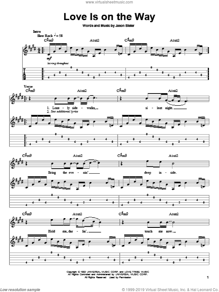 Love Is On The Way sheet music for guitar (tablature, play-along) by Saigon Kick and Jason Bieler, intermediate skill level