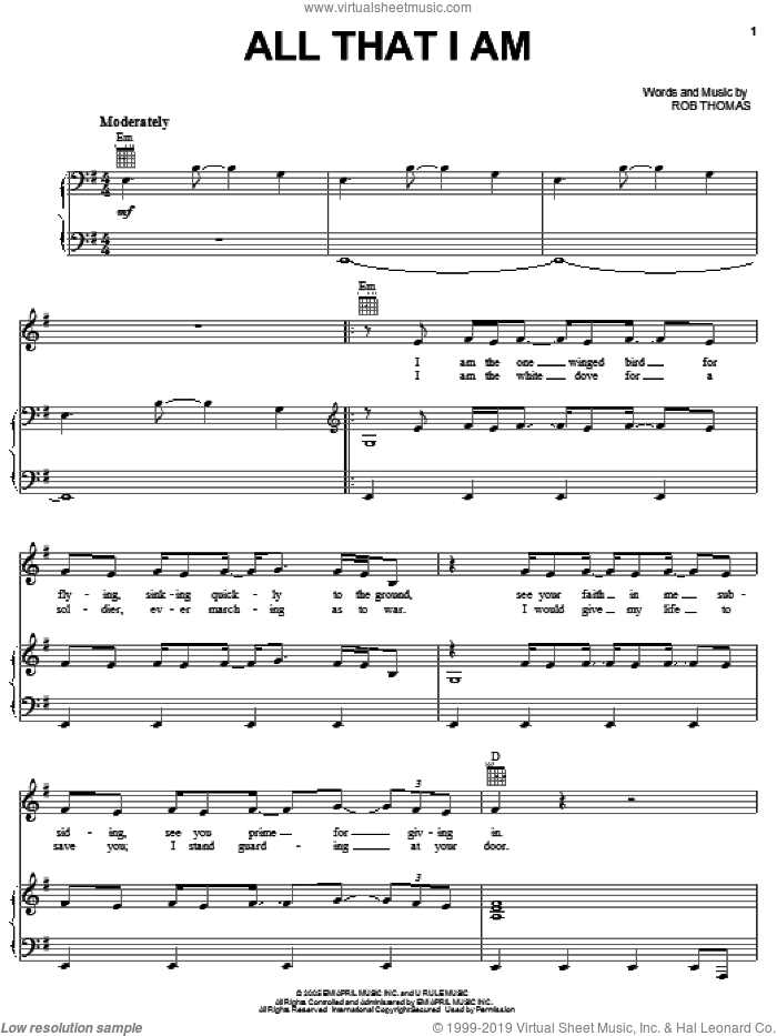 All That I Am sheet music for voice, piano or guitar by Rob Thomas, intermediate skill level