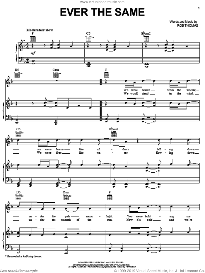 Ever The Same sheet music for voice, piano or guitar by Rob Thomas, intermediate skill level
