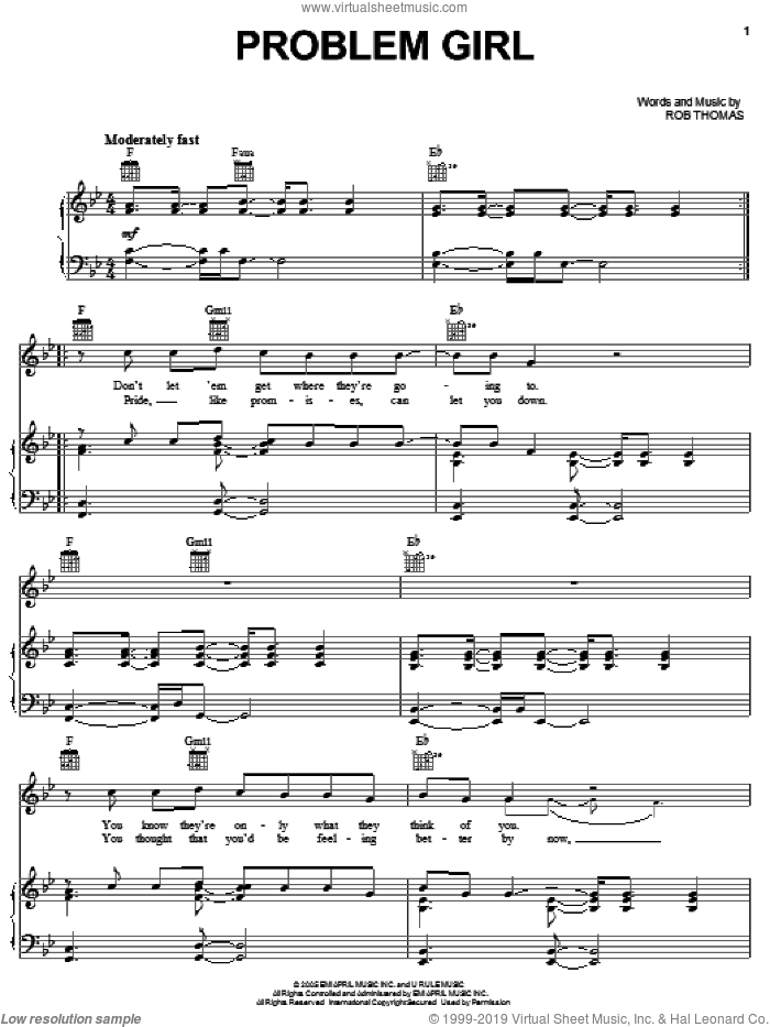 Problem Girl sheet music for voice, piano or guitar by Rob Thomas, intermediate skill level