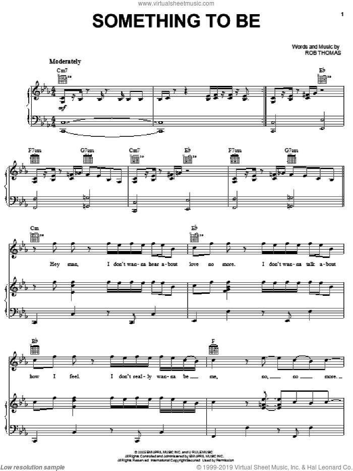 Something To Be sheet music for voice, piano or guitar by Rob Thomas, intermediate skill level
