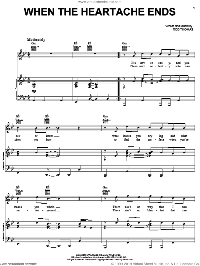 When The Heartache Ends sheet music for voice, piano or guitar by Rob Thomas, intermediate skill level
