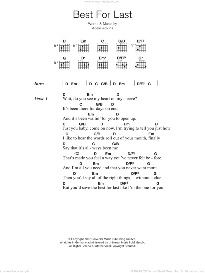 Best For Last sheet music for guitar (chords) by Adele and Adele Adkins, intermediate skill level