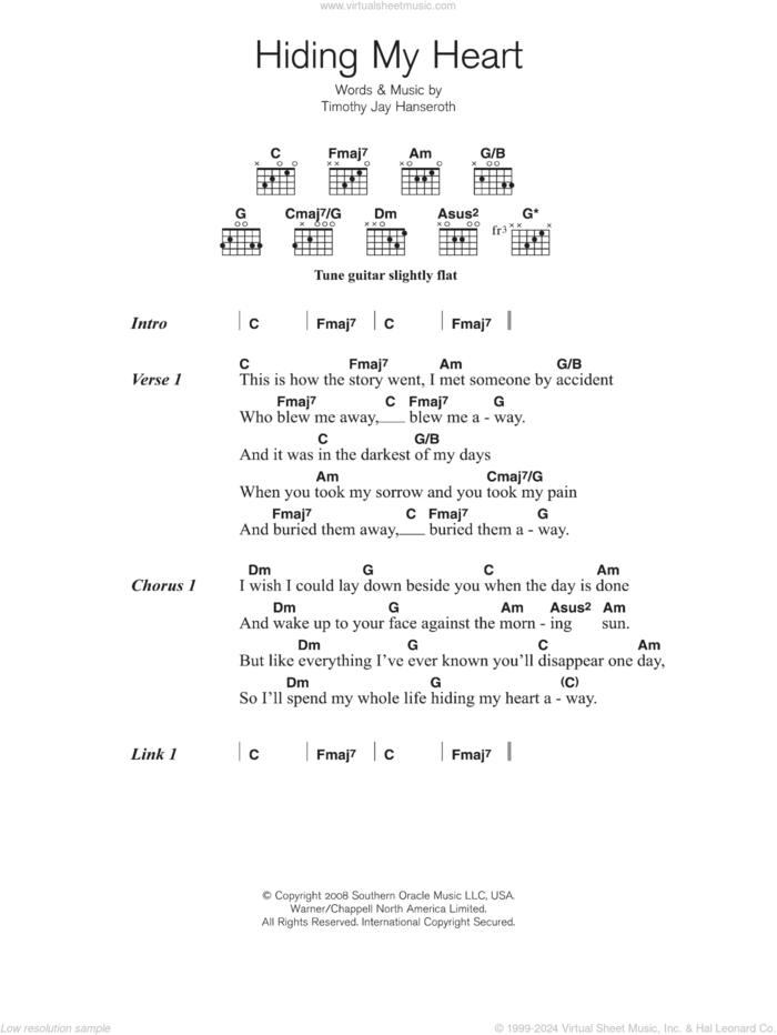 Hiding My Heart sheet music for guitar (chords) by Adele and Timothy Jay Hanseroth, intermediate skill level