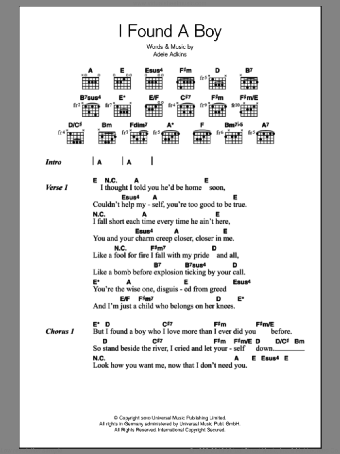I Found A Boy sheet music for guitar (chords) by Adele and Adele Adkins, intermediate skill level