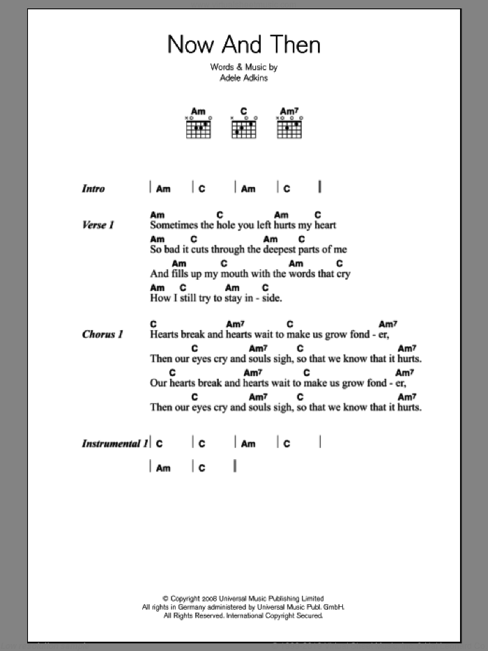 Now And Then sheet music for guitar (chords) by Adele and Adele Adkins, intermediate skill level