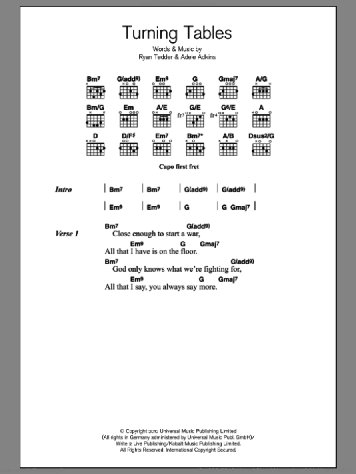 Turning Tables Sheet Music For Guitar