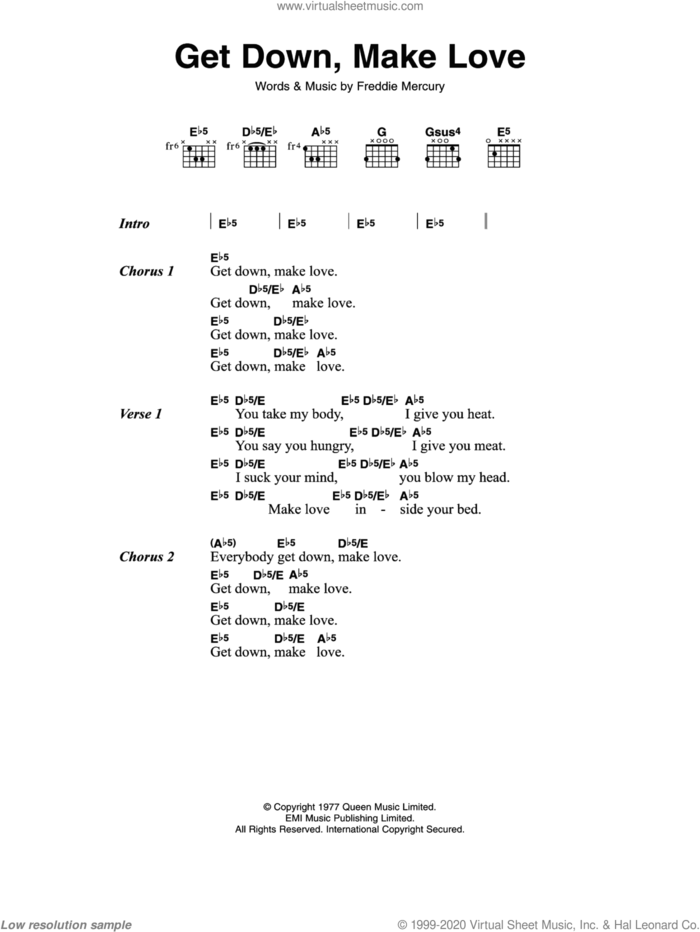 Get Down, Make Love sheet music for guitar (chords) by Queen and Frederick Mercury, intermediate skill level
