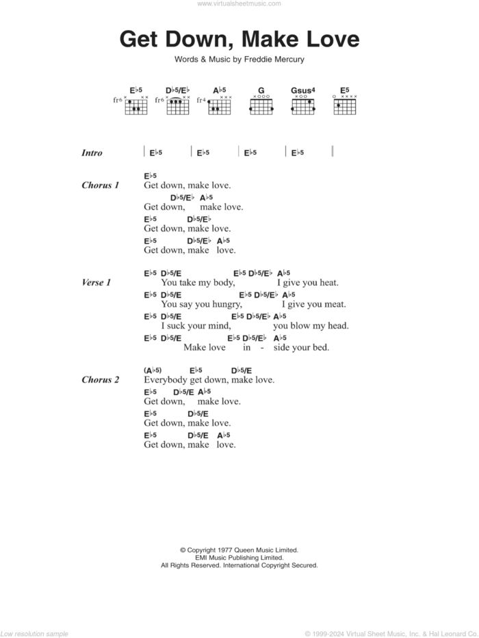 Get Down, Make Love sheet music for guitar (chords) by Queen and Frederick Mercury, intermediate skill level