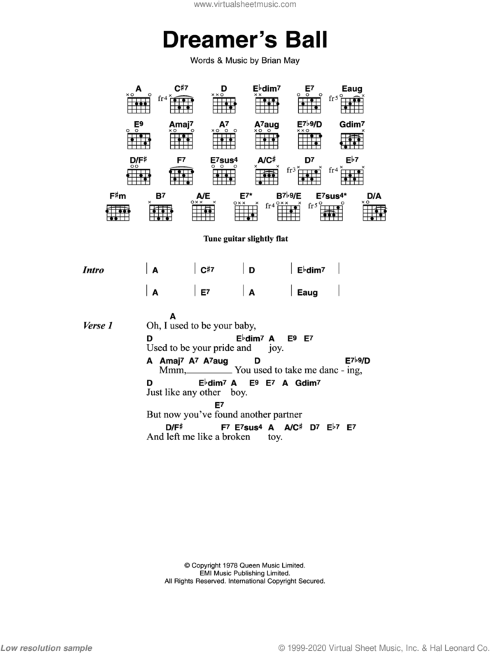 Dreamer's Ball sheet music for guitar (chords) by Queen and Brian May, intermediate skill level