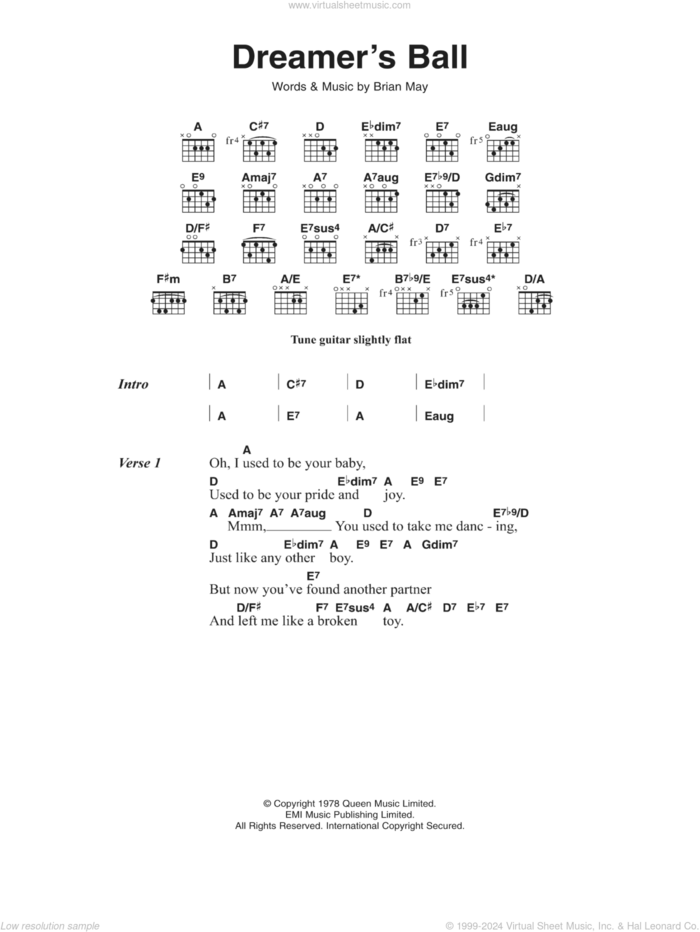 Dreamer's Ball sheet music for guitar (chords) by Queen and Brian May, intermediate skill level