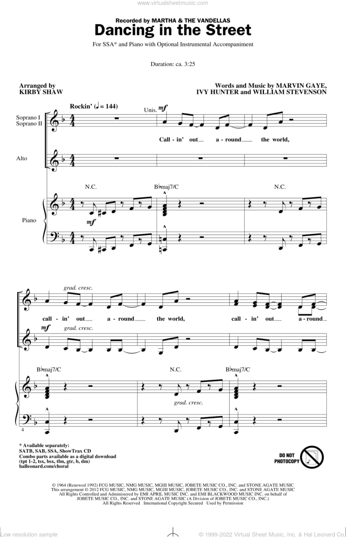 Dancing In The Street sheet music for choir (SSA: soprano, alto) by Kirby Shaw and Martha & The Vandellas, intermediate skill level