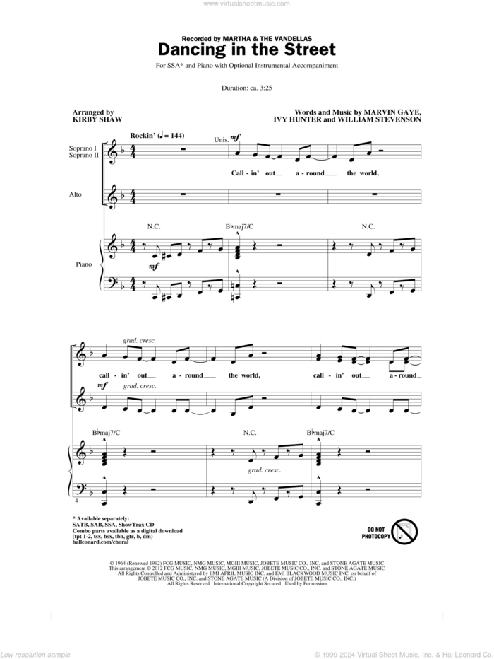 Dancing In The Street sheet music for choir (SSA: soprano, alto) by Kirby Shaw and Martha & The Vandellas, intermediate skill level