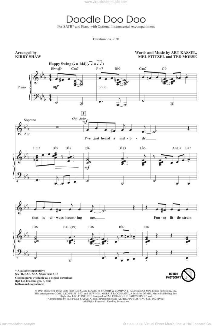 Doodle Doo Doo sheet music for choir (SATB: soprano, alto, tenor, bass) by Kirby Shaw, intermediate skill level
