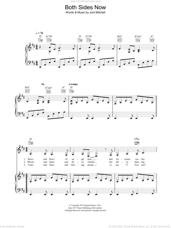 Both Sides Now Joni Mitchell Piano Guitar Folk 1967 Sheet Music F1AD 