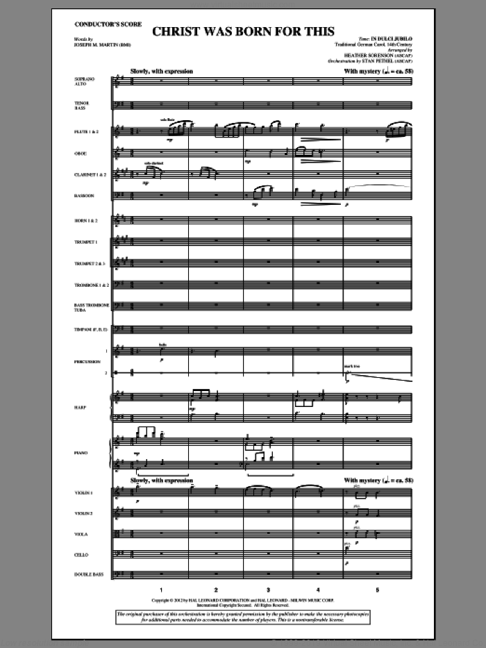 Christ Was Born For This (complete set of parts) sheet music for orchestra/band (Orchestra) by Joseph M. Martin and Heather Sorenson, intermediate skill level