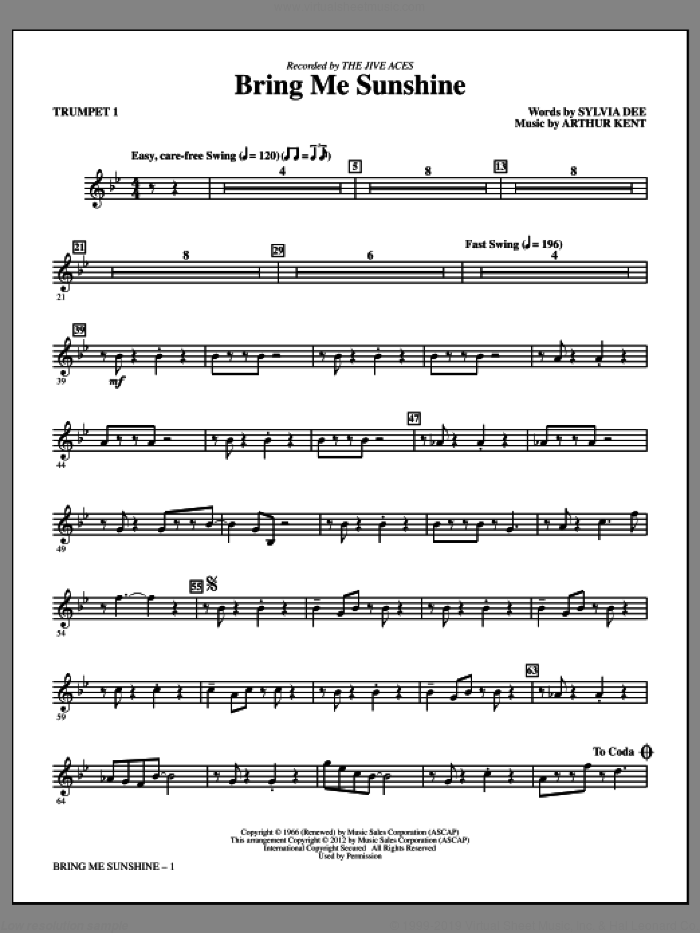 Bring Me Sunshine (complete set of parts) sheet music for orchestra/band by Kirby Shaw, intermediate skill level