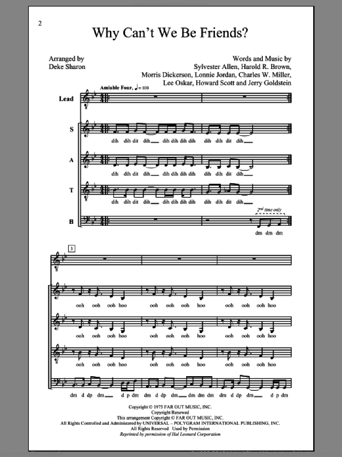 Why Can't We Be Friends sheet music for choir (SATB: soprano, alto, tenor, bass) by Deke Sharon, intermediate skill level