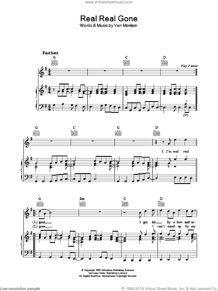 Real Real Gone sheet music for voice, piano or guitar by Van Morrison, intermediate skill level