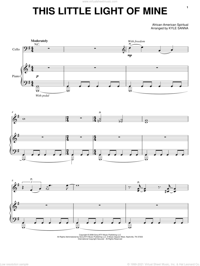 This Little Light Of Mine sheet music for cello and piano by Yo-Yo Ma and Miscellaneous, classical score, intermediate skill level