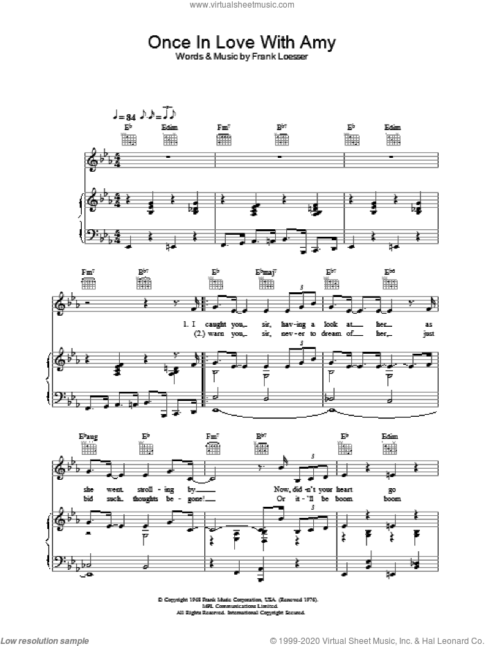 Once In Love With Amy sheet music for voice, piano or guitar by Frank Loesser, intermediate skill level