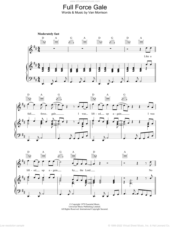 Full Force Gale sheet music for voice, piano or guitar by Van Morrison, intermediate skill level