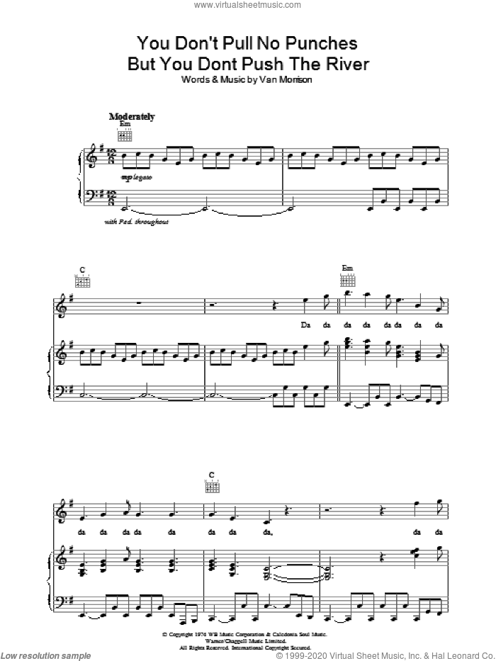 You Don't Pull No Punches But You Don't Push The River sheet music for voice, piano or guitar by Van Morrison, intermediate skill level