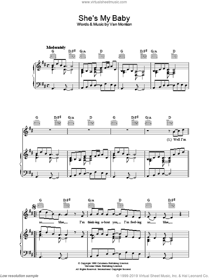 She's My Baby sheet music for voice, piano or guitar by Van Morrison, intermediate skill level