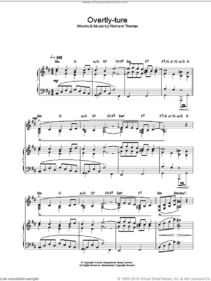 Overtly-ture (from Jerry Springer The Opera) sheet music for voice, piano or guitar by Richard Thomas, intermediate skill level