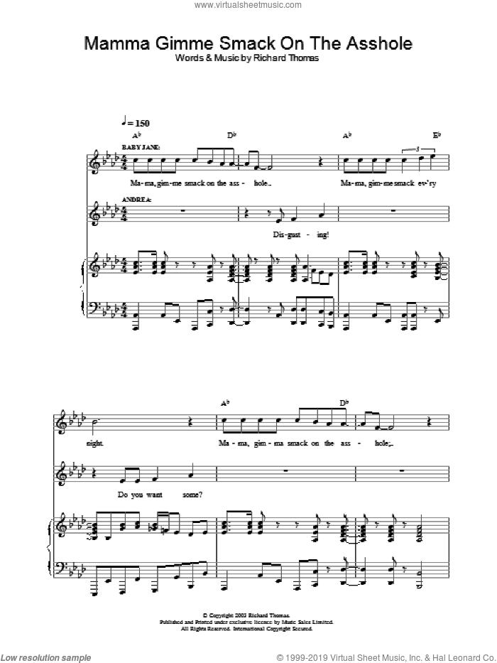 Mama Gimme Smack On The Asshole (from Jerry Springer The Opera) sheet music for voice, piano or guitar by Richard Thomas, intermediate skill level
