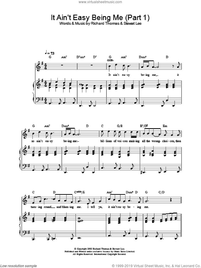It Ain't Easy Being Me (Part 1) (from Jerry Springer The Opera) sheet music for voice, piano or guitar by Richard Thomas and Stewart Lee, intermediate skill level