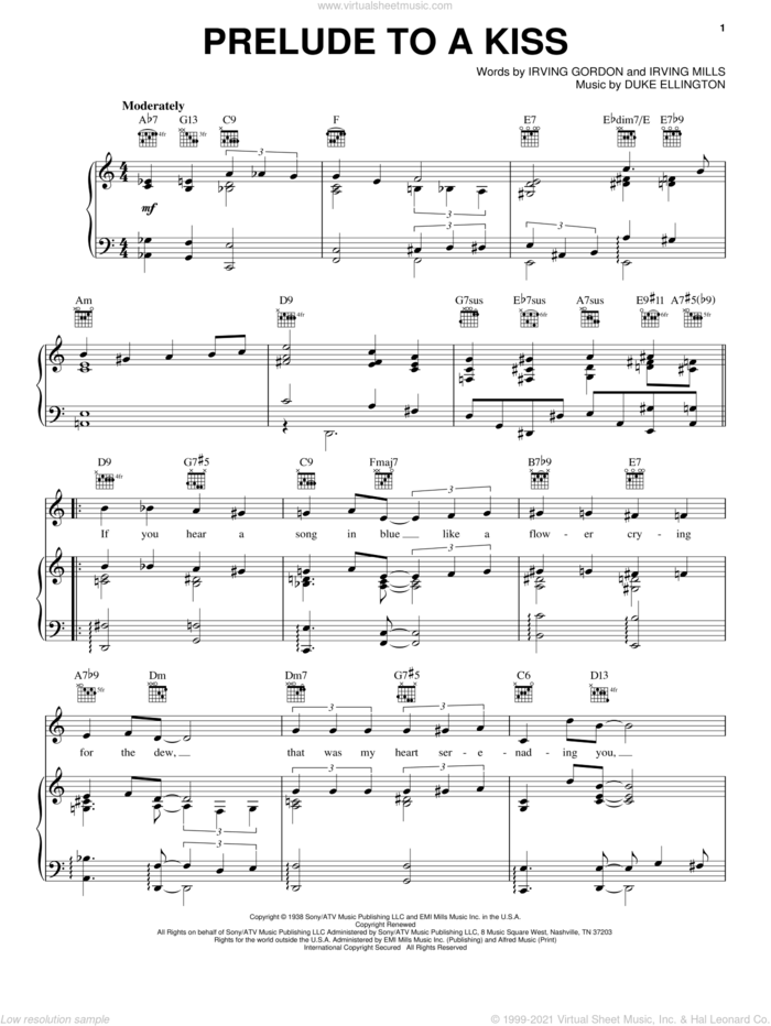 Prelude To A Kiss sheet music for voice, piano or guitar by Duke Ellington, Irving Gordon and Irving Mills, intermediate skill level