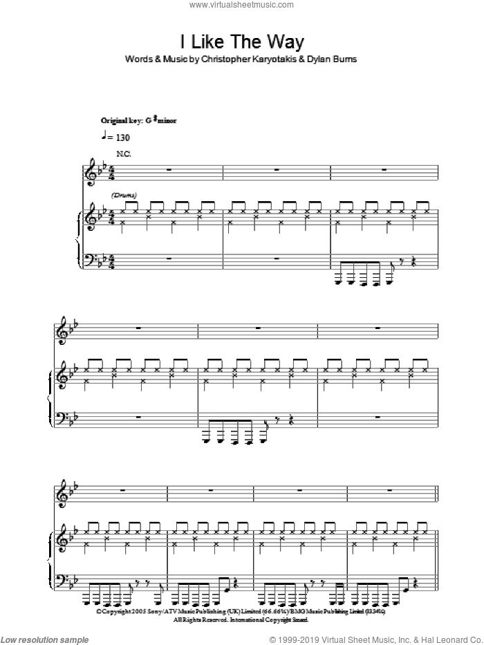 I Like The Way sheet music for voice, piano or guitar by The Bodyrockers, Christopher Karyotakis and Dylan Burns, intermediate skill level