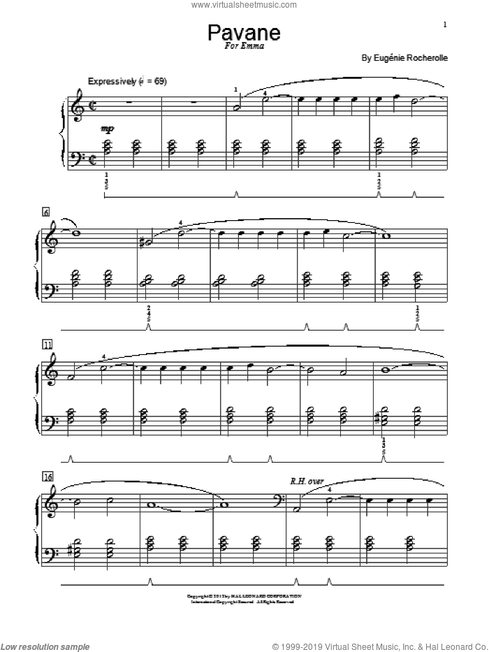 Pavane sheet music for piano solo (elementary) by Eugenie Rocherolle, beginner piano (elementary)