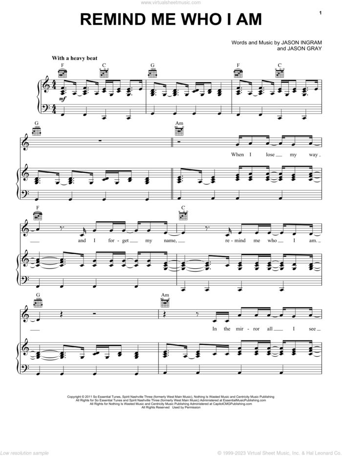 Remind Me Who I Am sheet music for voice, piano or guitar by Jason Gray and Jason Ingram, intermediate skill level