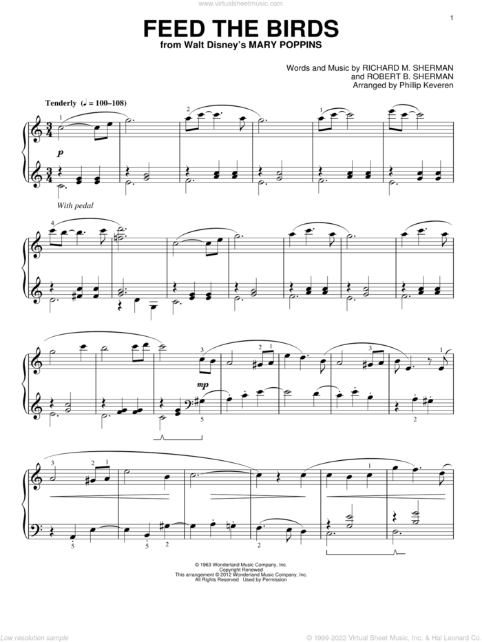 Feed The Birds (Tuppence A Bag) [Classical version] (from Mary Poppins) (arr. Phillip Keveren) sheet music for piano solo by Phillip Keveren, Mary Poppins (Movie), Richard M. Sherman, Robert B. Sherman and Sherman Brothers, classical score, intermediate skill level