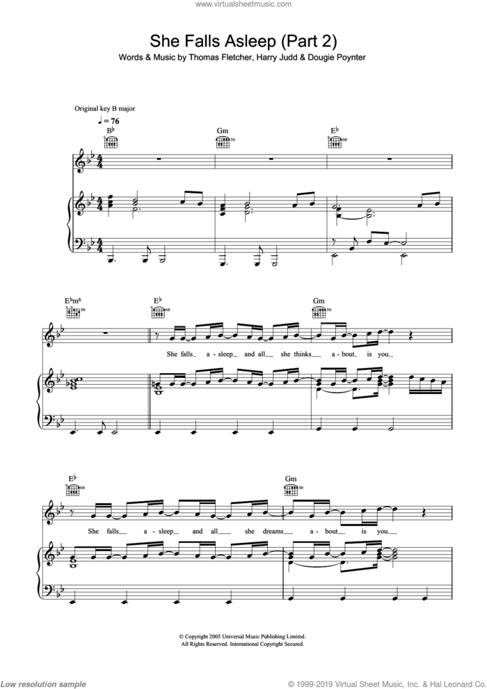 She Falls Asleep Part 2 sheet music for voice, piano or guitar by McFly, Dougie Poynter, Harry Judd and Thomas Fletcher, intermediate skill level