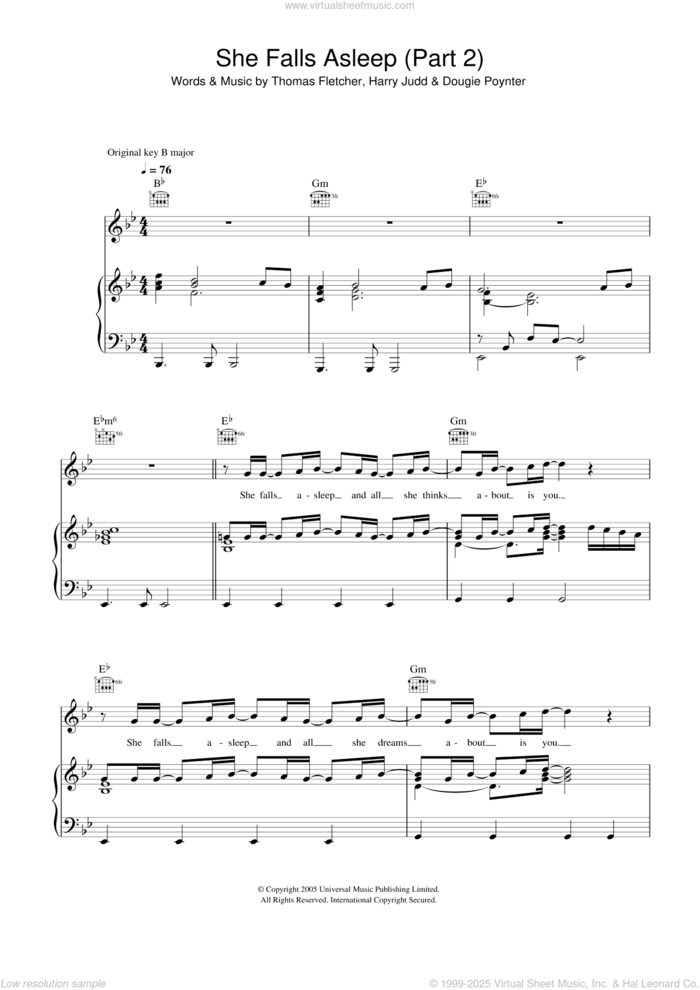 She Falls Asleep Part 2 sheet music for voice, piano or guitar by McFly, Dougie Poynter, Harry Judd and Thomas Fletcher, intermediate skill level