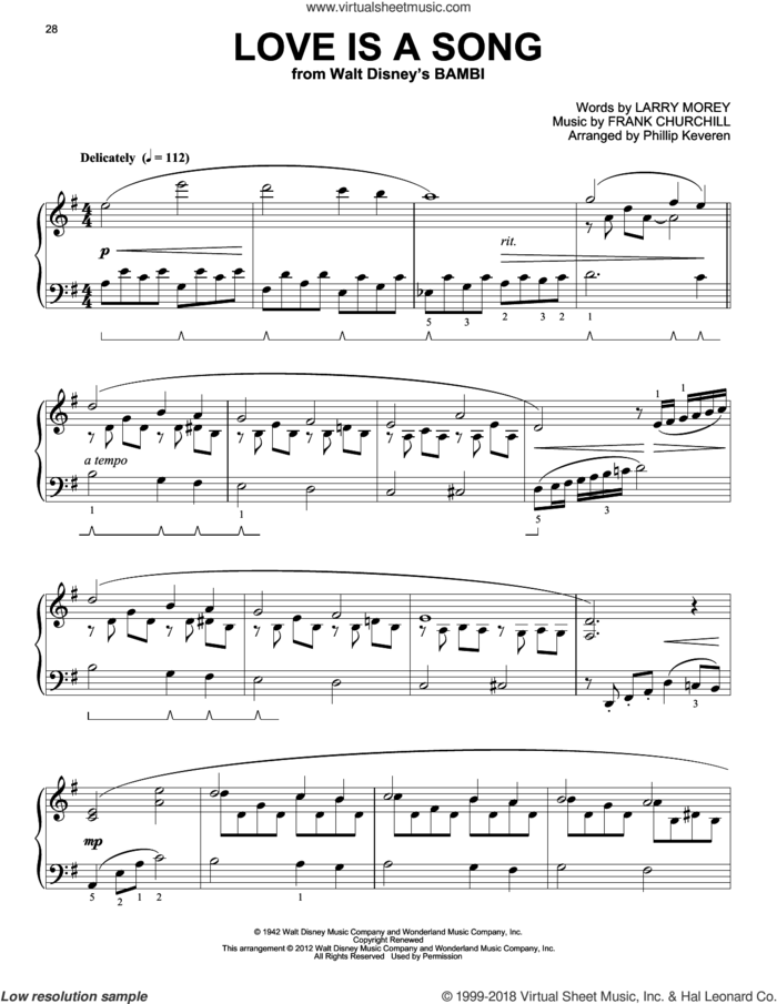 Love Is A Song [Classical version] (from Bambi) (arr. Phillip Keveren) sheet music for piano solo by Phillip Keveren, Bambi (Movie), Frank Churchill and Larry Morey, classical score, intermediate skill level