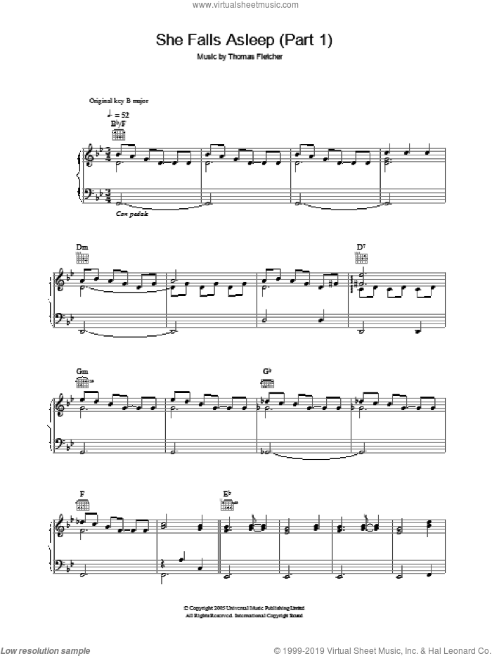 She Falls Asleep Part 1 sheet music for voice, piano or guitar by McFly and Thomas Fletcher, intermediate skill level