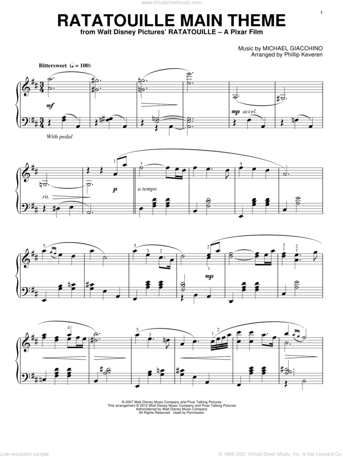 Ratatouille (Main Theme) [Classical version] (arr. Phillip Keveren) sheet music for piano solo by Phillip Keveren, Ratatouille (Movie) and Michael Giacchino, classical score, intermediate skill level