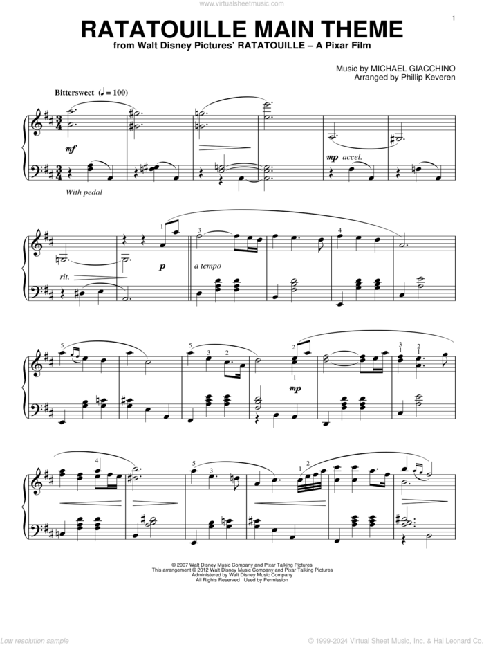 Ratatouille (Main Theme) [Classical version] (arr. Phillip Keveren) sheet music for piano solo by Phillip Keveren, Ratatouille (Movie) and Michael Giacchino, classical score, intermediate skill level